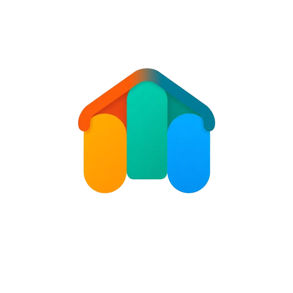 Hauora logo — four colourful walls holding up a roof